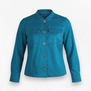 Chicos Teal Green Faux Suede Double Face Button Front Jacket Size 1 Medium
